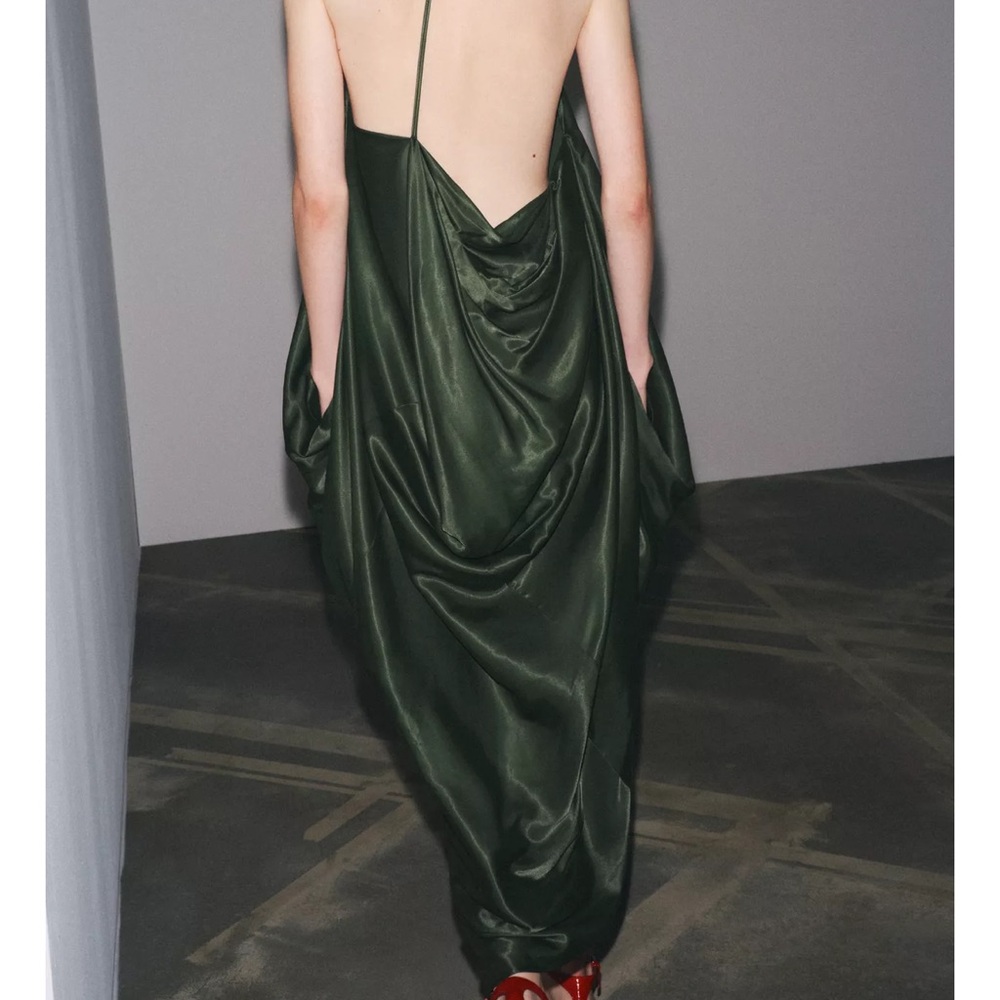 Zara One Shoulder Dark Green Dress - Picture 2 of 3